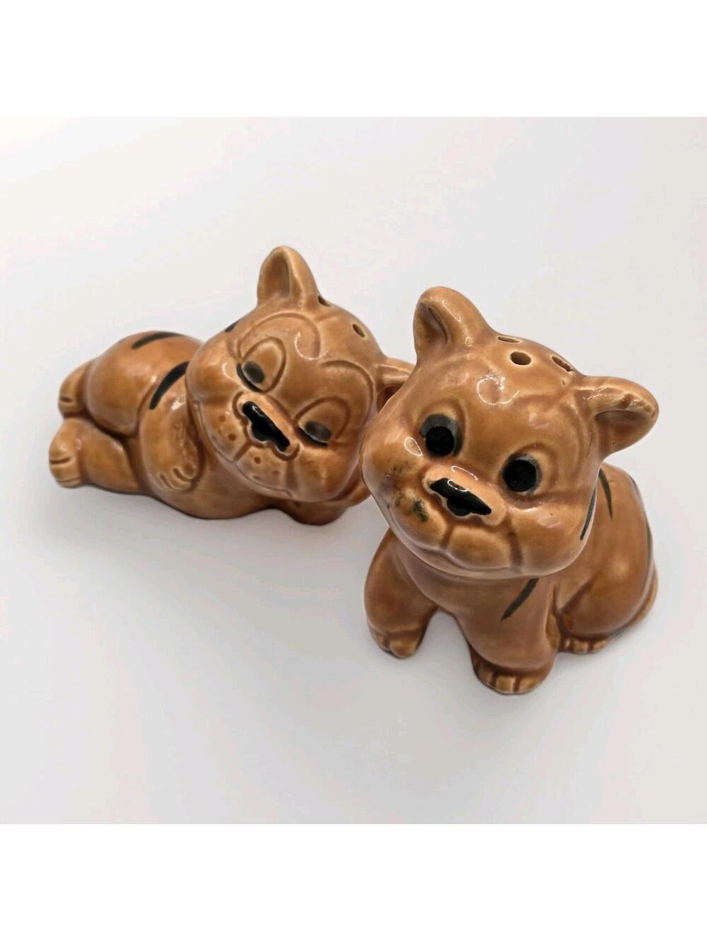 Vtg Enesco Tiger Cub Salt and Pepper Shakers Japan Mid Century Ceramic Kitsch